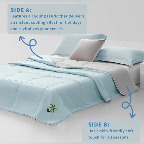 Cooling Blanket for Hot Sleepers Double Sided Lightweight, Blue/Gray Full Size - Picture 2 of 5